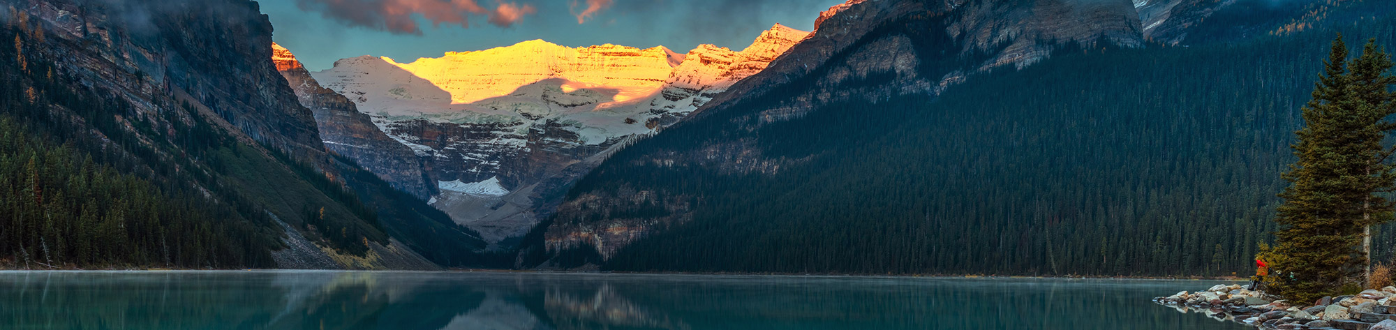 Early morning at Lake Louise with Mount Victoria Glacier in Banff National Park