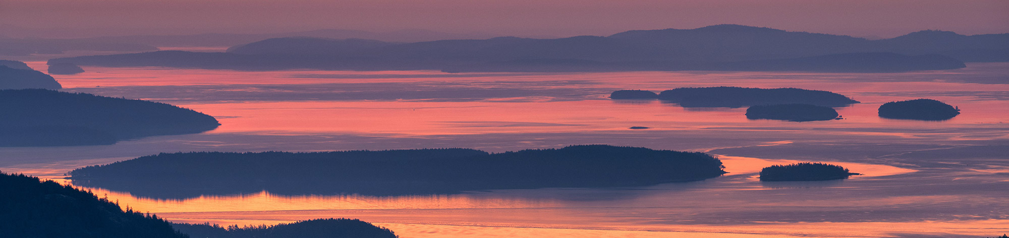 Sunset over the ocean captured from the Mount of Maxwell Provincial Park, British Columbia, Canada