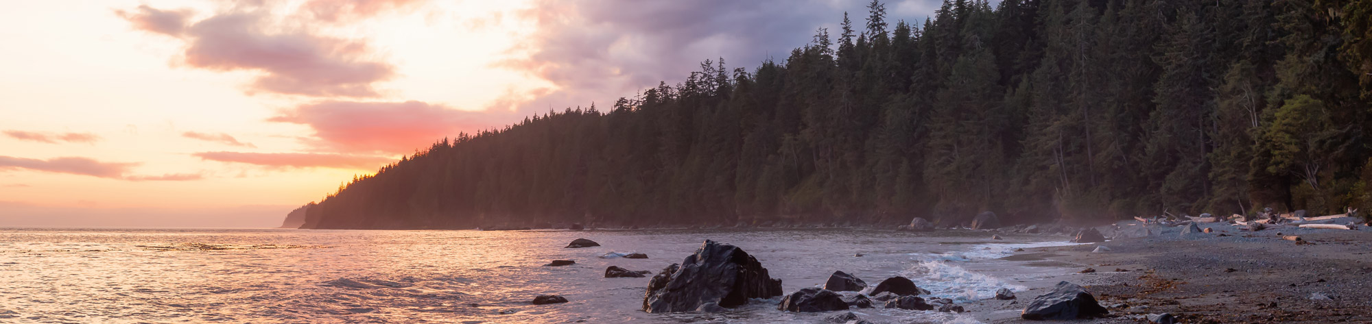 Panoramic View of Mystic Beach on the West Coast of Pacific Ocean, Located near Victoria, Vancouver Island, British Columbia, Canada